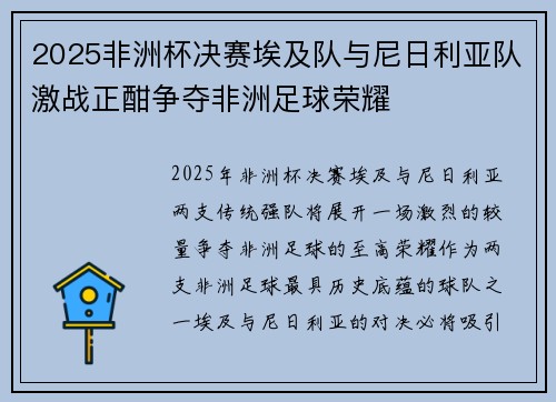 2025非洲杯决赛埃及队与尼日利亚队激战正酣争夺非洲足球荣耀
